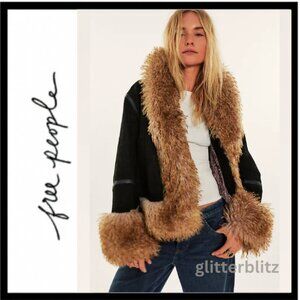 Free People We The Free Alora Coat in Midnight Combo - XS - Embossed Suede